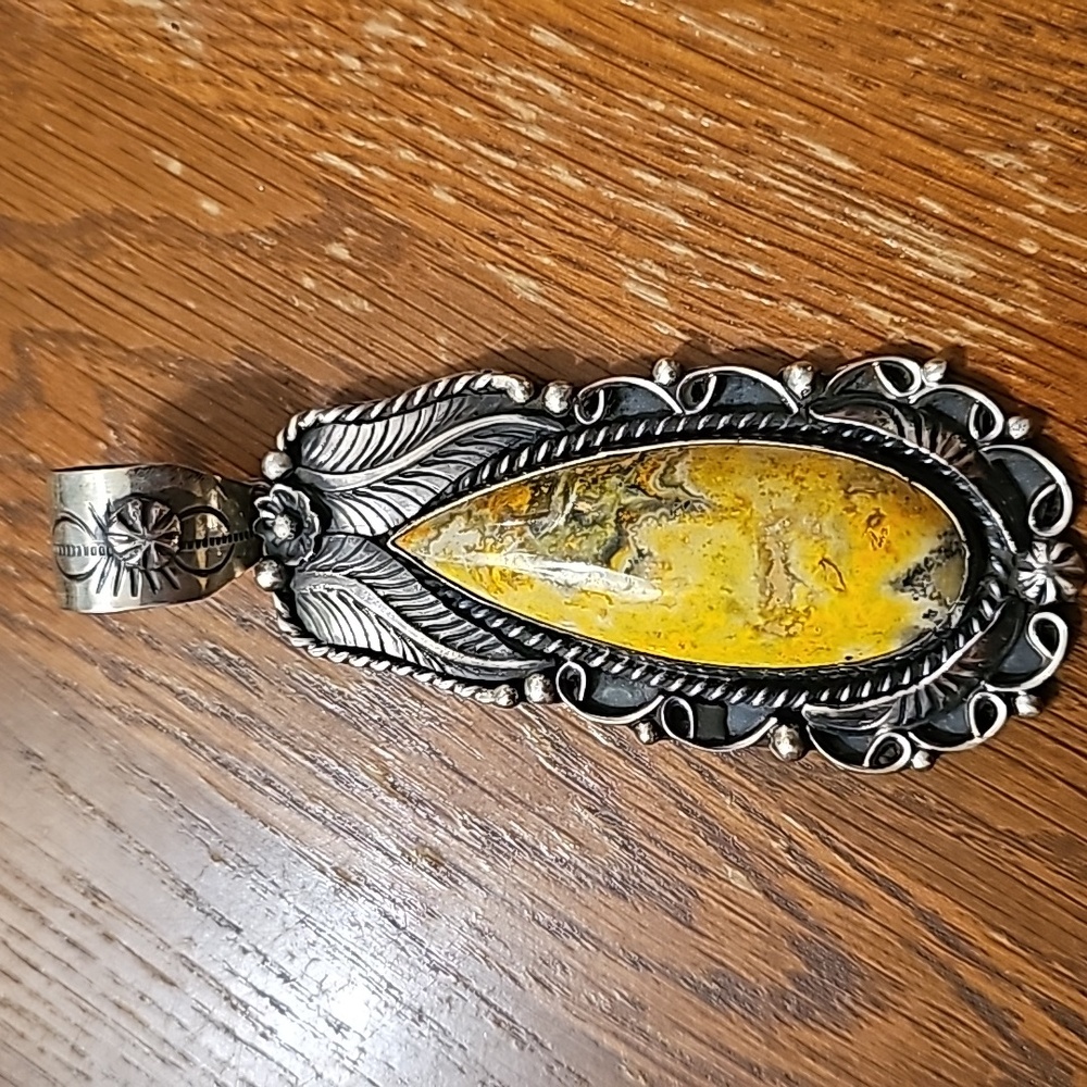 Bumblebee Jasper pendant, sterling silver
